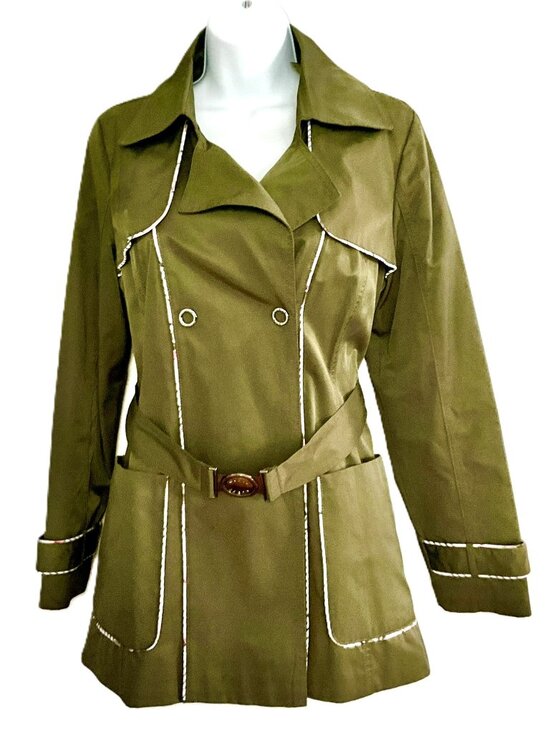 Guess Jackets & Blazers - Guess Belted Trench Jacket Olive Green Cotton Blend Size M